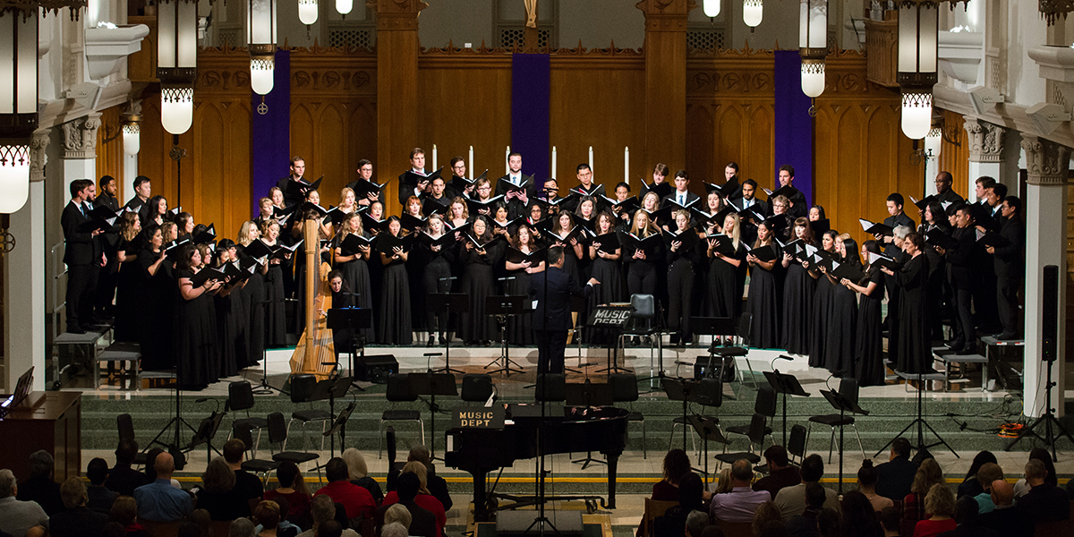 The LMU Concert Choir performing in Sacred Heart Chapel.
